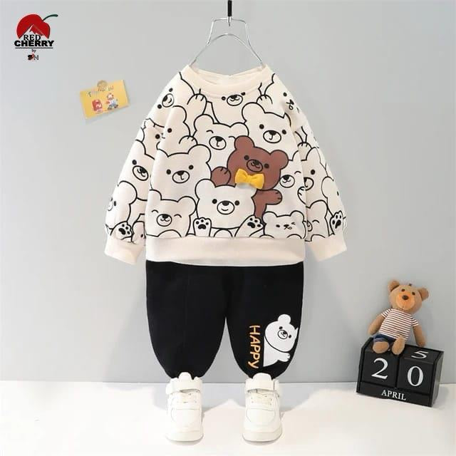 White Brown Bear Winter Kids Track Suit Fabric Fleece STYLE GROOVE