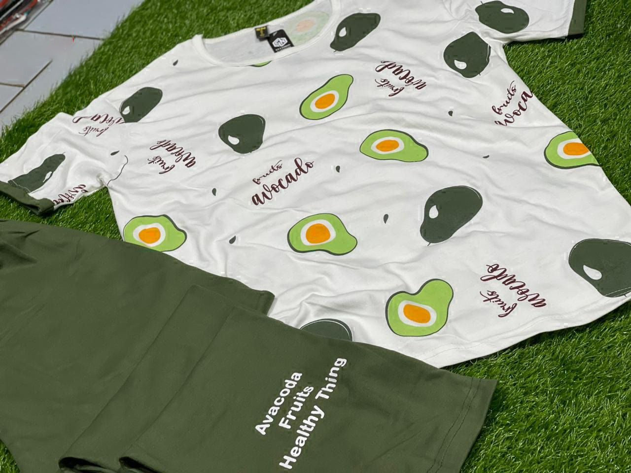 Avocado printed design night suit fabric cotton jarsy STYLE GROOVE