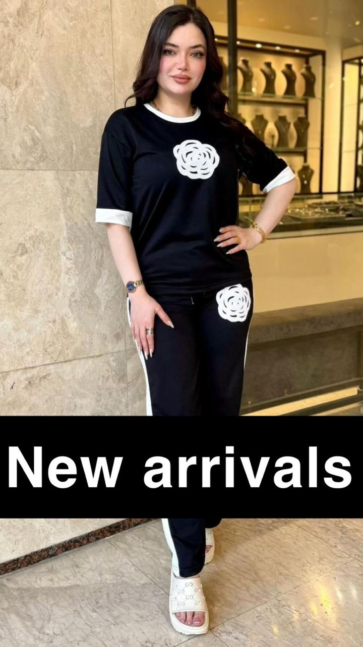 BLACK flower STRIP DESIGN NIGHTSUIT FABRIC COTTON JARSY MH FASHION