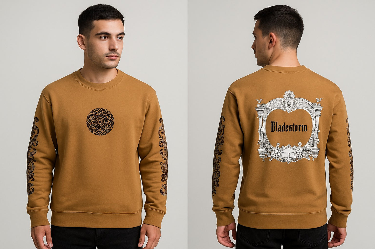 EMBOSED PRINTED SWEATSHIRT BROWN COLOUR FABRIC FLEECE STYLE GROOVE