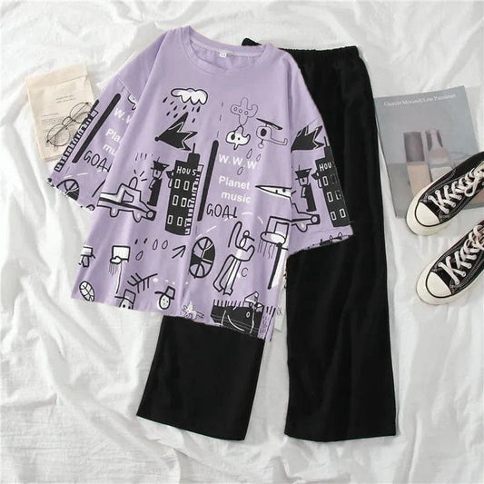 Pink Planet PJ Set ladies night suit cotton jersey fabric