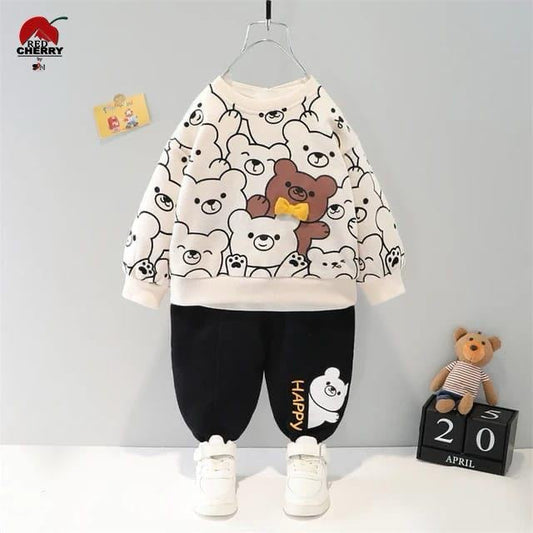 White Brown Bear Winter Kids Track Suit Fabric Fleece STYLE GROOVE