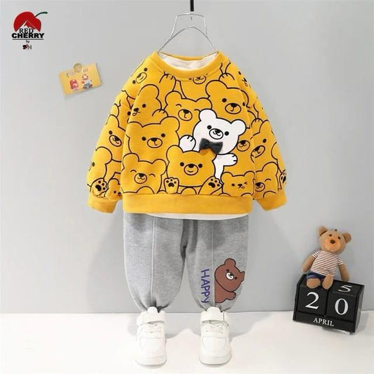 Yellow White Bear Kids Winter Track Suit Fabric Fleece STYLE GROOVE