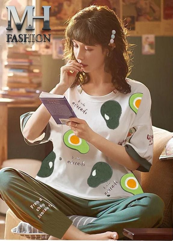 Avocado printed design night suit fabric cotton jarsy STYLE GROOVE