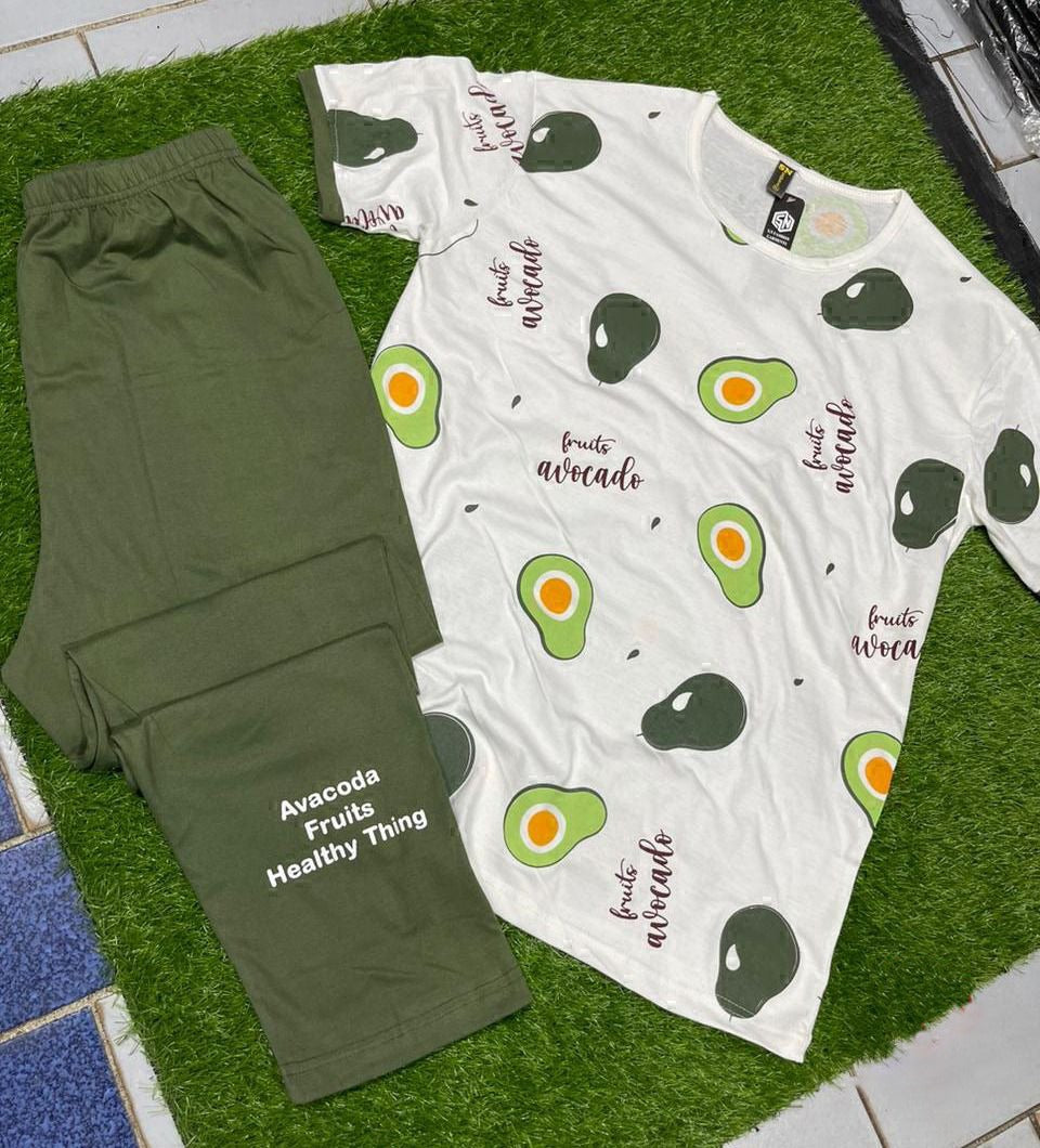Avocado printed design night suit fabric cotton jarsy STYLE GROOVE