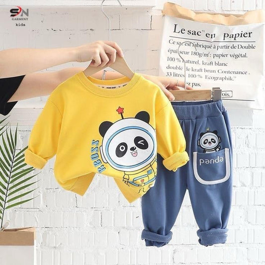 Yellow panda  Printed Winter Kids Track Suit Fabric Fleece STYLE GROOVE