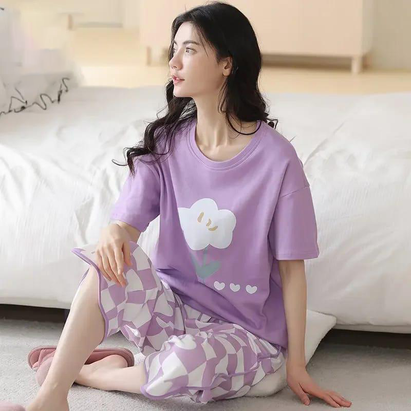 LALIQUE  FLOWER  NIGHT DRESS FLOWER PRINTED IN COTTON FABRIC STYLE GROOVE