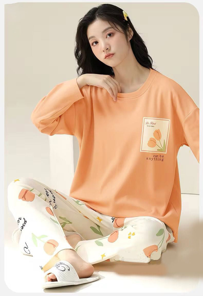 ORANGE  POCKET PRINTED NIGHT DRESS IN COTTON FABRIC Stylegroove