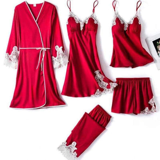 5 pc White Lace nighty in premium fabric silk jersey