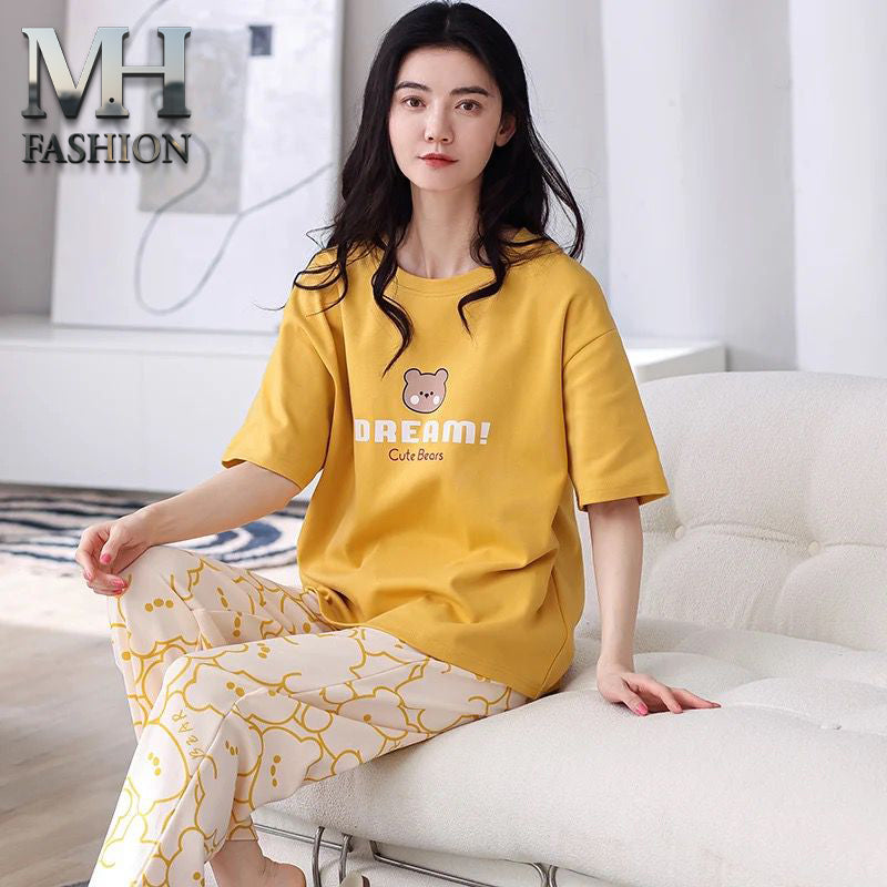 DREAM BEAR PRINTED NIGHT DRESS IN COTTON FABRIC MH FASHION
