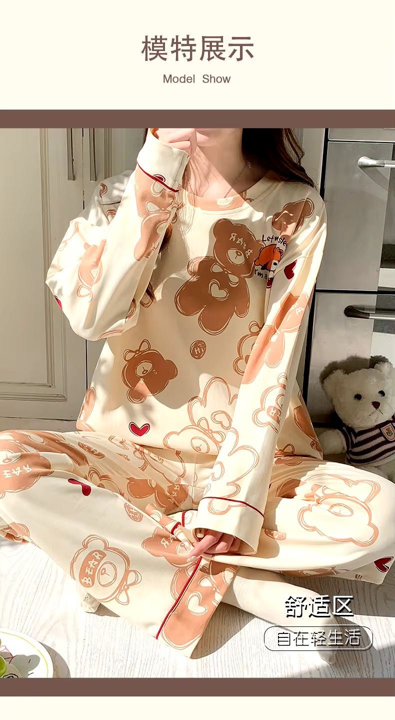 Off White Multi  Bear Printed Ladies Night Suit Fabric cotton jersey STYLE GROOVE