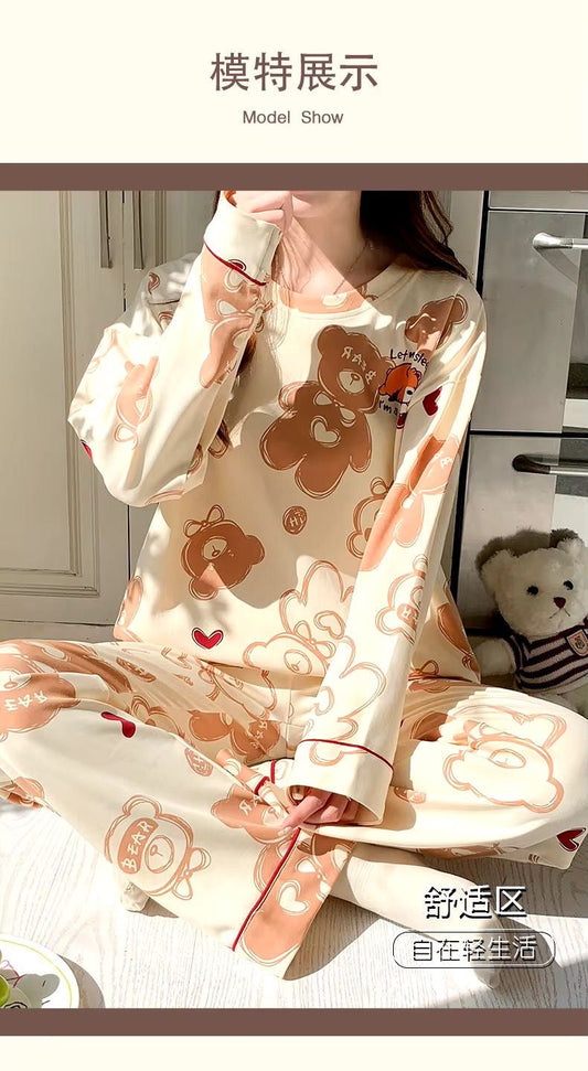 Off White Multi  Bear Printed Ladies Night Suit Fabric cotton jersey STYLE GROOVE