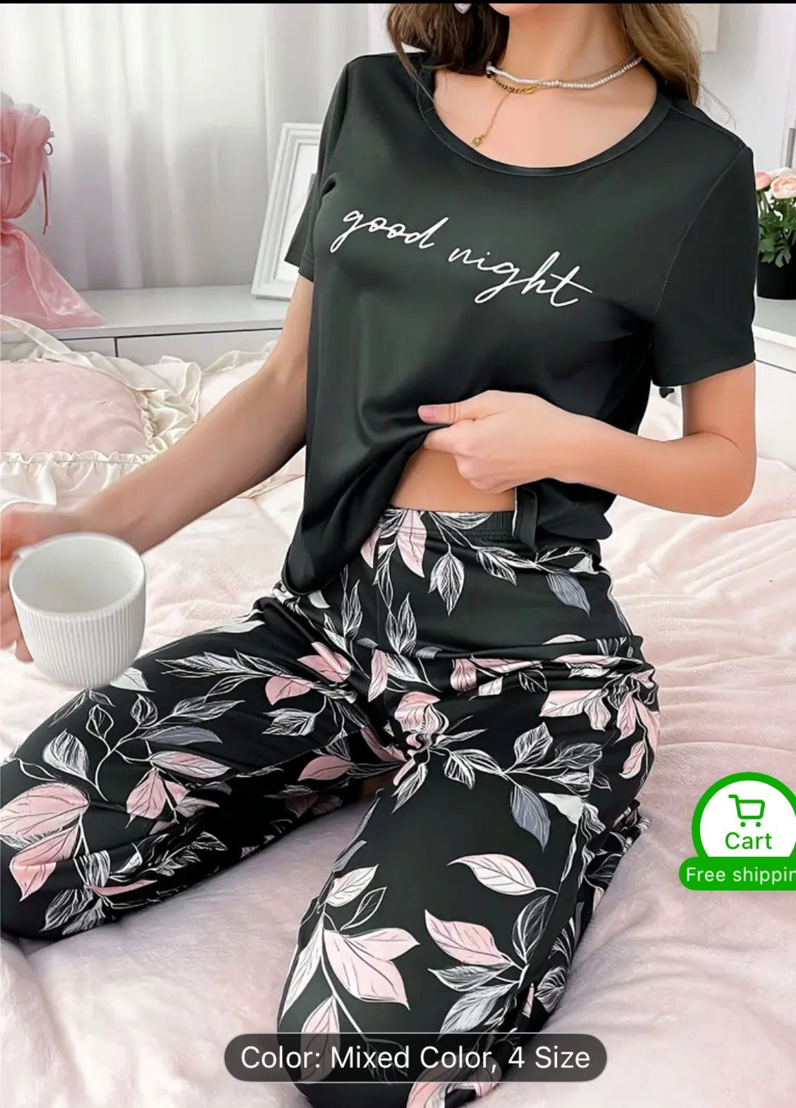 Black Good Night Printed Ladies Night Suit Fabric Cotton Jersey STYLE GROOVE