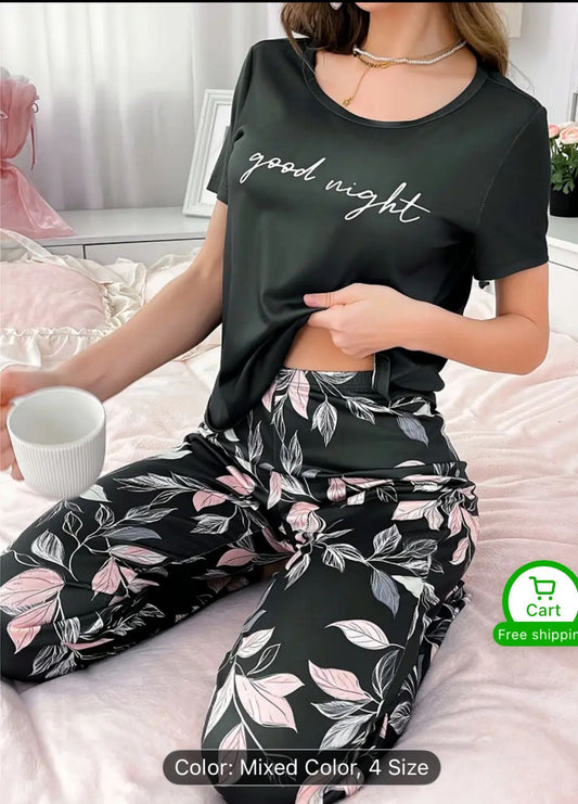 Black Good Night Printed Ladies Night Suit Fabric Cotton Jersey STYLE GROOVE