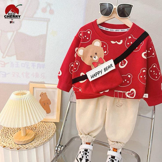Red Pocket Rabit   Printed Winter Kids Track Suit Fabric Fleece STYLE GROOVE