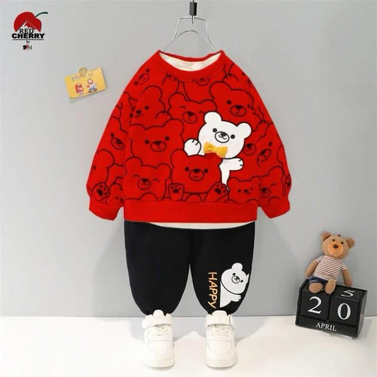 Red White Bear Winter Kids Track Suit Fabric Fleece STYLE GROOVE