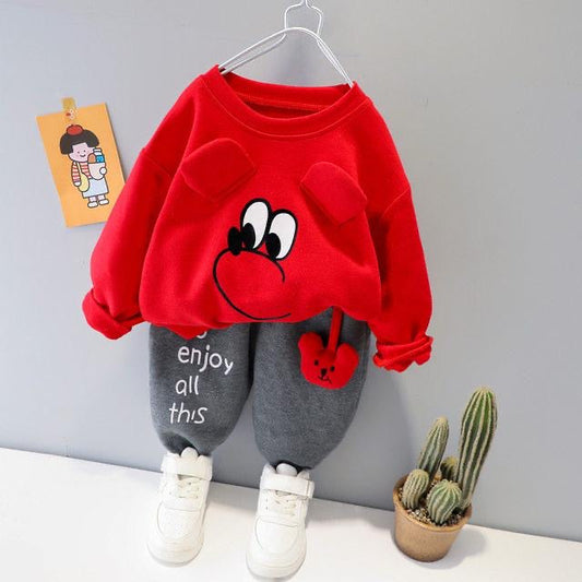 Red Mouse Printed Winter Kids Track Suit Fabric Fleece STYLE GROOVE