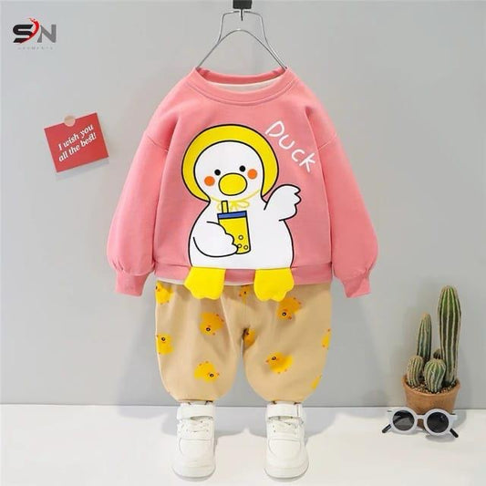 Pink duck Printed Winter Kids Track Suit Fabric Fleece STYLE GROOVE