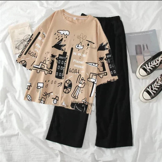 Planet skin printed night suit cotton jersey fabric