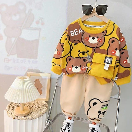 Yellow Multi Bear Winter Kids Track Suit Fabric Fleece STYLE GROOVE