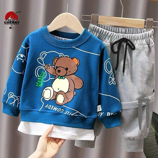 Navy blue teady  Printed Winter Kids Track Suit Fabric Fleece STYLE GROOVE