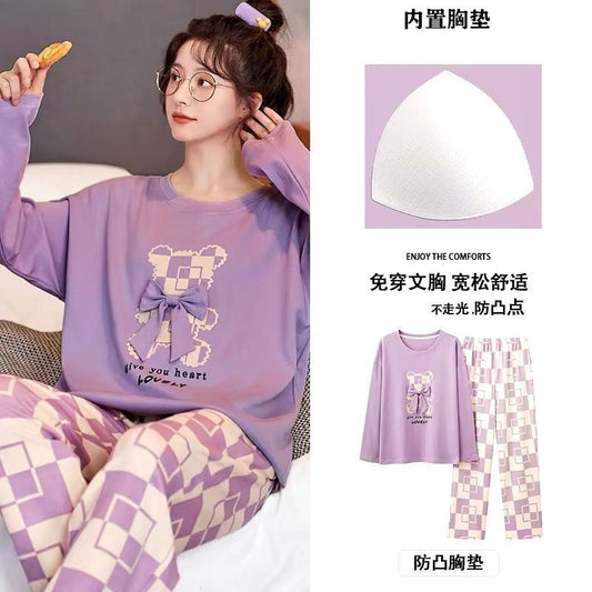 Purple Bear Printed Full sleeve Ladies Night Suit Fabric Soft Cotton jersey STYLE GROOVE