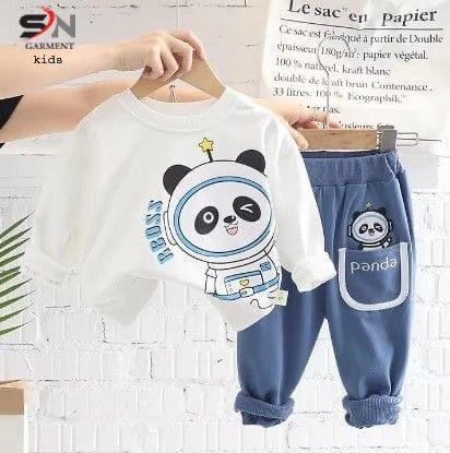 White panda  Printed Winter Kids Track Suit Fabric Fleece STYLE GROOVE