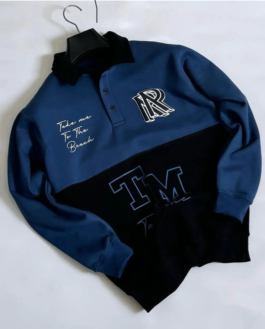 Blue & Black Polo Letter Printed Winter SweatShirt For Mens & Boys STYLE GROOVE