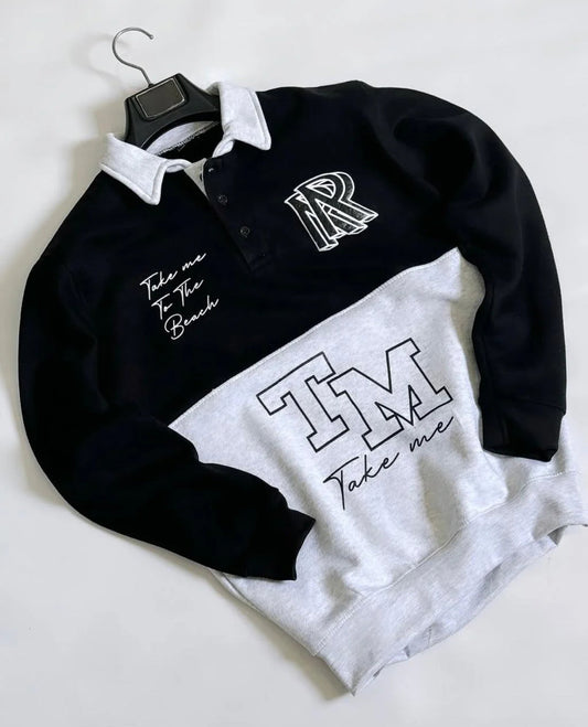 Black & Ash Grey Polo Letter Printed Winter SweatShirt For Mens & Boys STYLE GROOVE