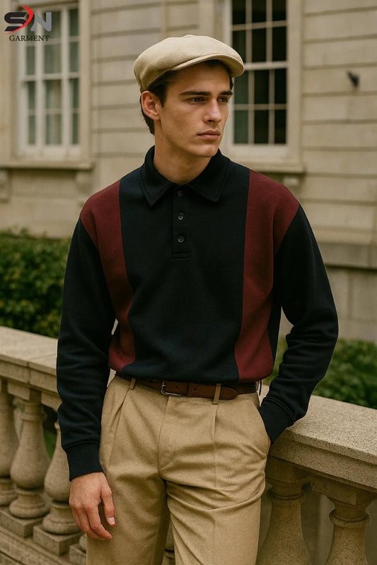 Maroon & Black Old Money Panel Collar Sweatshirt For mens & Boys STYLE GROOVE