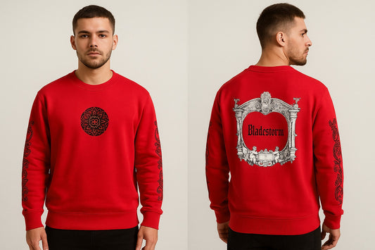 EMBOSED PRINTED SWEATSHIRT RED COLOUR FABRIC FLEECE STYLE GROOVE