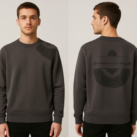 BACK LATTER PRINTED AND EMBOSED PRINTED SWEATSHIRT GREY COLOUR FABRIC FLEECE STYLE GROOVE