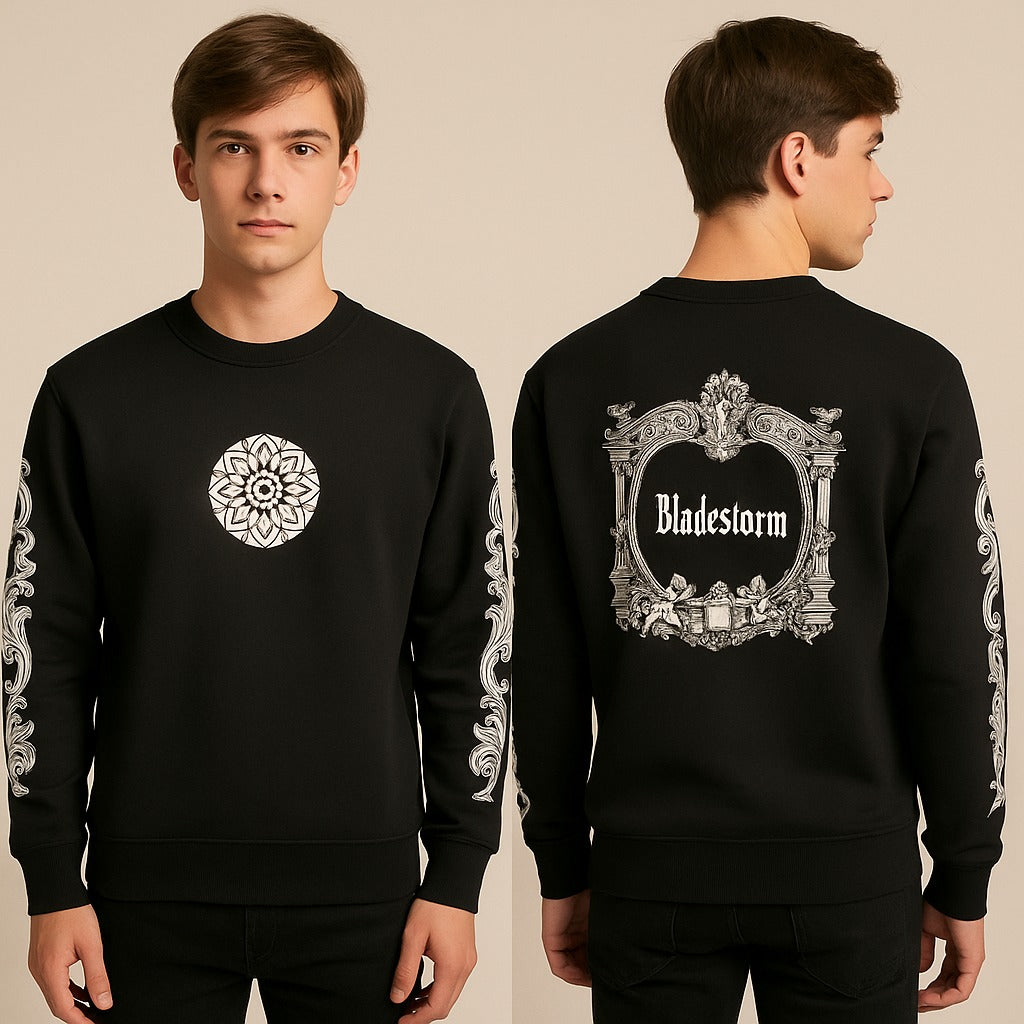 EMBOSED PRINTED SWEATSHIRT BLACK COLOUR FABRIC FLEECE STYLE GROOVE