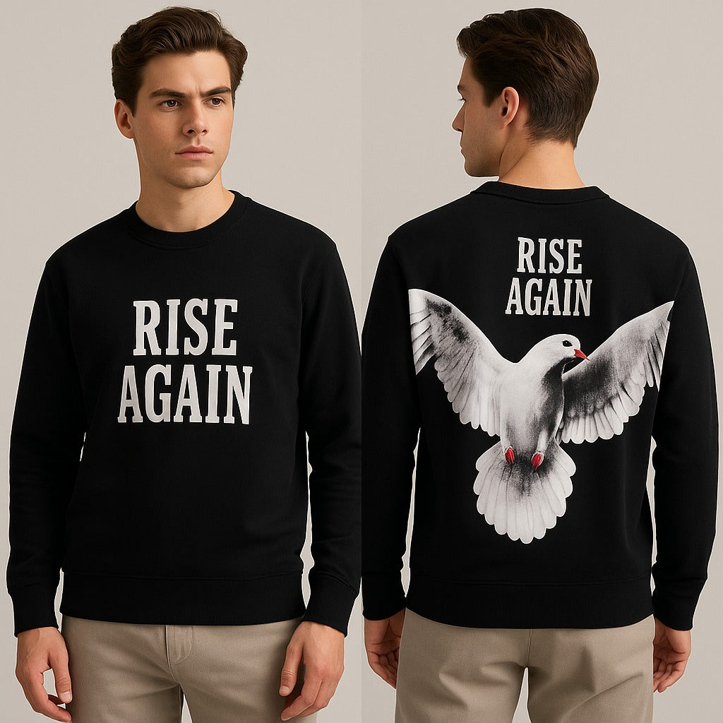 RISE AGAIN PRINTED SWEATSHIRT BLACK COLOUR FABRIC FLEECE STYLE GROOVE