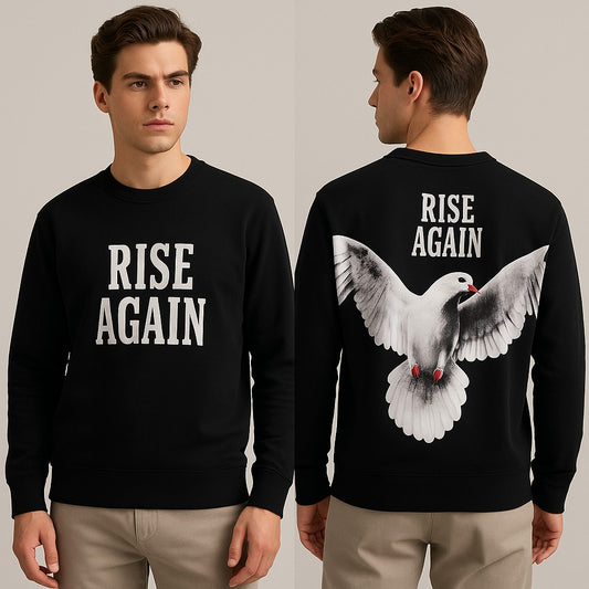 RISE AGAIN PRINTED SWEATSHIRT BLACK COLOUR FABRIC FLEECE STYLE GROOVE