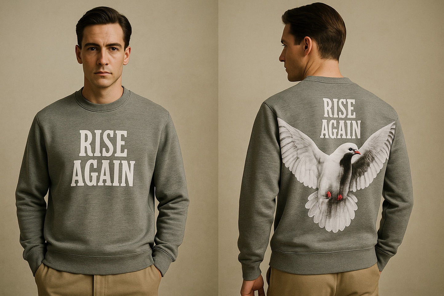 RISE AGAIN PRINTED SWEATSHIRT GREY COLOUR FABRIC FLEECE STYLE GROOVE