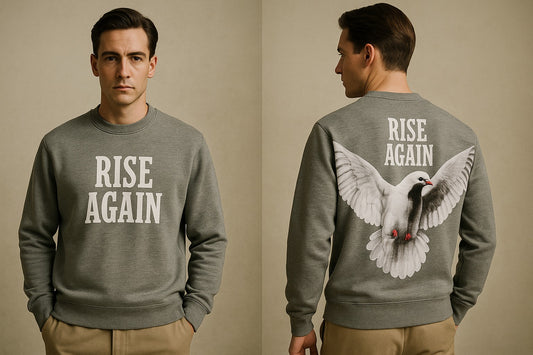 RISE AGAIN PRINTED SWEATSHIRT GREY COLOUR FABRIC FLEECE STYLE GROOVE