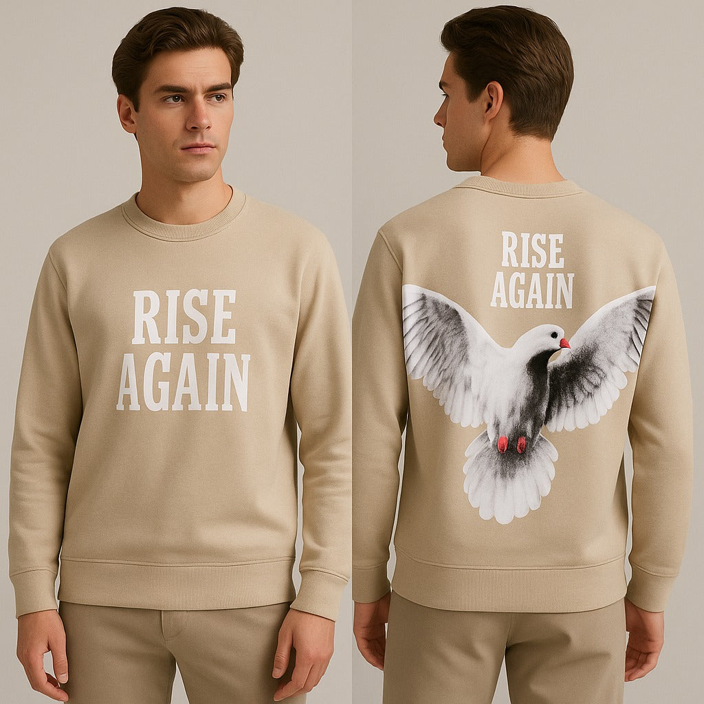 RISE AGAIN PRINTED SWEATSHIRT BEIGE COLOUR FABRIC FLEECE STYLE GROOVE