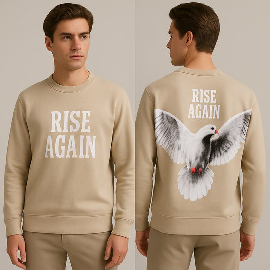 RISE AGAIN PRINTED SWEATSHIRT BEIGE COLOUR FABRIC FLEECE STYLE GROOVE