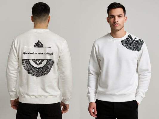 BACK LATTER PRINTED AND EMBOSED PRINTED SWEATSHIRT WHITE COLOUR FABRIC FLEECE STYLE GROOVE
