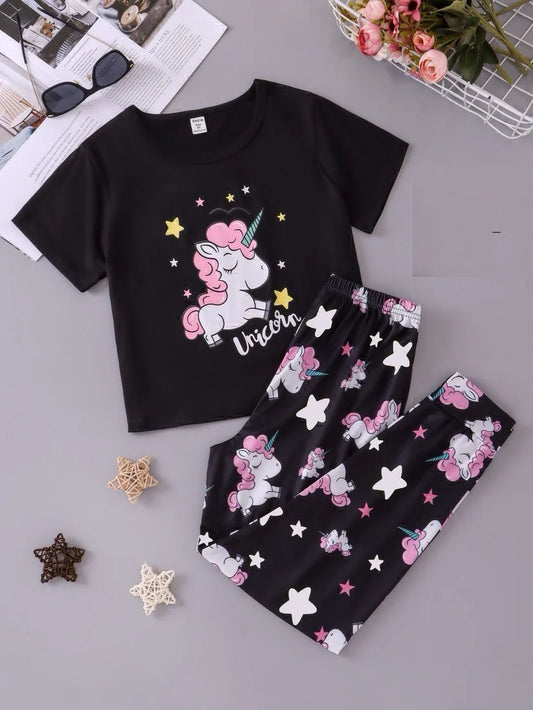 Black Unicorn Style Shirt & Trouser For Baby & Baba